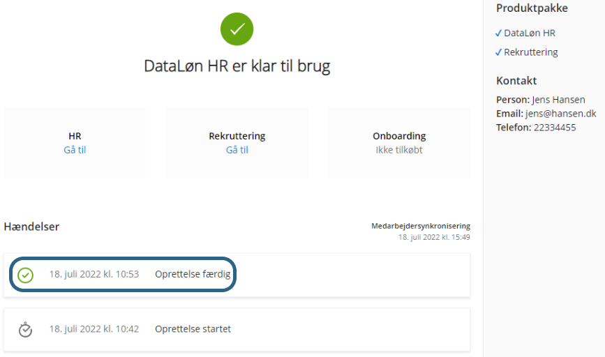 Oprettelse er færdig